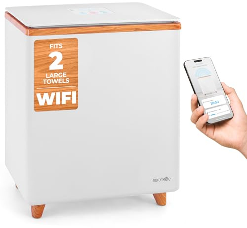 SereneLife WiFi Towel Warmer – Luxury Rectangle Spa & Bathroom Heater with Custom Fragrance, Auto Shut-Off, Fits 2 Large Towels, Blankets, Bathrobes, PJ's – Perfect Gift for Him & Her (Natural)