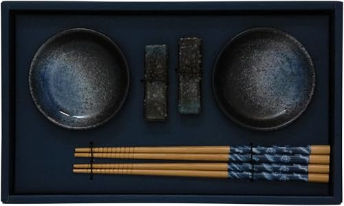 JADE TEMPLE Sushi Set für 2 Personen, 8-teilig, aus Porzellan, blau-grau, Sushi Geschirr Set mit Dipschalen, Ablagebänkchen & Essstäbchen im asiatischen Stil, Geschenkset