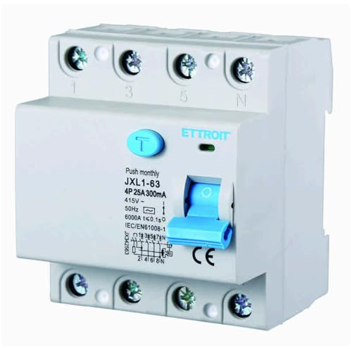 380 V AC 25 A C25, interrupteur différentiel pur RCCB, sauvetage, 4P 4 pôles, occupe 4 modules, montage sur barre DIN, 300 mA, 6 KA 6000 A, 415 VAC triphasé
