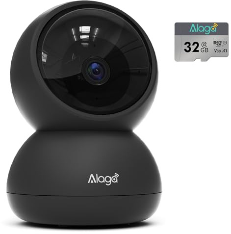 Alaga Telecamera di sorveglianza interna di sicurezza 3K, WLAN, girevole, telecamera di sorveglianza interna, con visione notturna, riconoscimento degli animali domestici, inclusa scheda TF 32 G