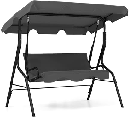 CASART 3 Seater Swing Chair, Steel Frame Hammock Chaise Lounger with Adjustable Canopy, Outdoor Swinging Seat for Garden Patio Bench Balcony (Oxford Seat, Grey)