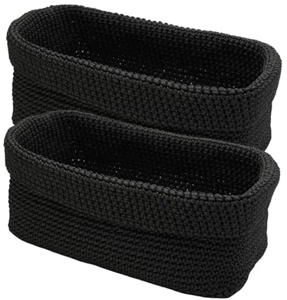 Nexum 2stk Aufbewahrungskorb Bad Häkelkorb 29x15x18.5cm Schwarz Korb für Gästehandtücher Körbchen Aufbewahrung für Küche, Bad, Regale, Brot, Kosmetik Organizer Box (Schwarz-L)