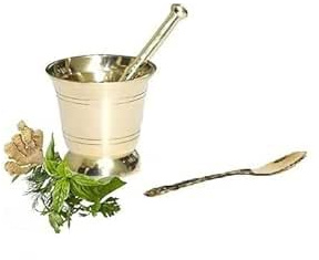 BRACOP Messing-Mörser- und Stößel-Set 2-teilig für Kesar-Handzerkleinerer Gemüsemühle Hamam Dasta zum Mahlen von Gewürzen Kräutern und Pfeffer handgefertigter Mörser und Stößel Kochwerkzeug