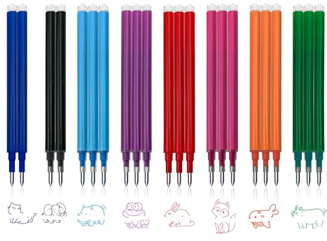 FloraVigo 22 x radierbare Minen, 0,7 mm Spitze, kompatibel mit Pilot FriXion Ball & Clicker und Eberhard Faber, radierbare Gelschreiber-Minen für Schule und Alltag (8 Farben)