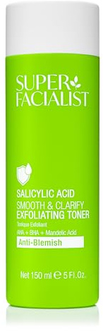 Super Facialist Salicylic Acid Smooth & Clarify Exfoliating Toner – AHA BHA Daily Toner with Salicylic, Glycolic & Mandelic Acid – Niacinamide & Glycerin for Clear, Smooth, Radiant Skin – 150ml