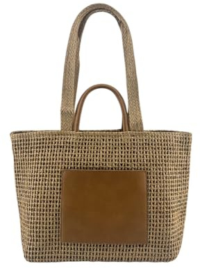 MODELISA - Bolso Tote Rafia Paja Grande De Hombro Estilo Casual Para Playa Shopper Mujer (Marrón)
