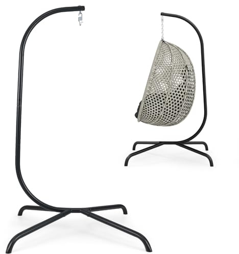 COSTWAY Support Hamac en Métal 1 Place, Pied Hamac Exterieur Interieur en C, Crochet à Ressort, Rotation à 360°, Charge 180 KG, Base en Forme de S, pour Salon Jardin Terrasse, 106 x 105 x 197 cm