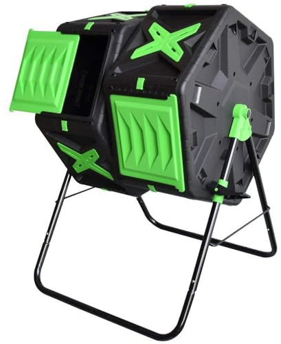 Vepnby Compostador De Tambor De Doble Cámara, Compostador Jardin, Materiales Ecológicos, Composteras Huerto para Jardín, Césped, Huerto(140L)