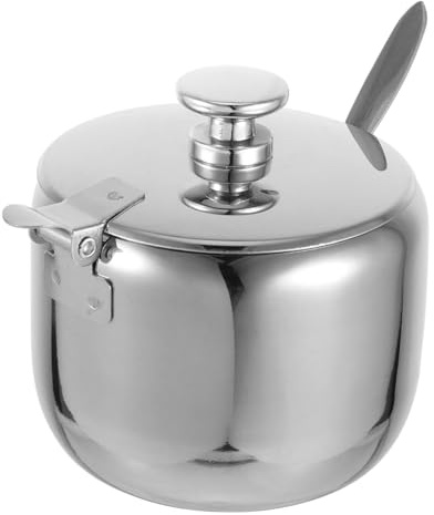 SOIMISS Azucarero De Acero Inoxidable 8,5 Cm Con Tapa y Cuchara De Acero Inoxidable Recipientes Para Azúcar y Condimentos Para Uso Cocina Hogar
