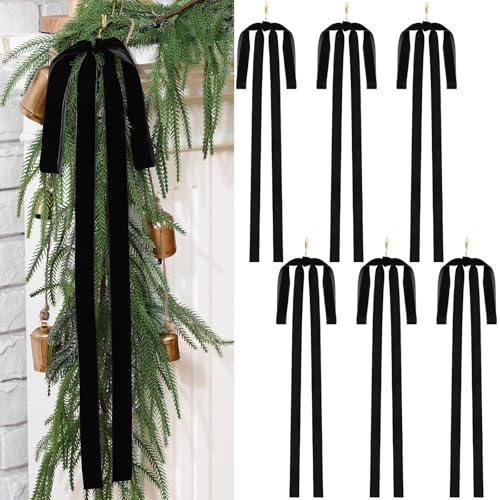 Lazo para Arvore de Natal, 6 Lazos para Arbol de Navidad Terciopelo, 60×40cm Lazos Navideños Grandes, Decoración para Arbol de Navidad, Decoraciones Navideñas para Porches, Escaleras (Negro)