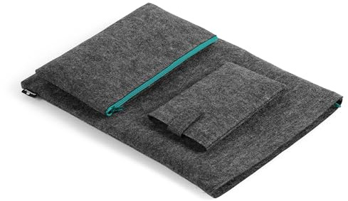 Durable Multibag Filzhülle für Laptops bis 16,4 Zoll, anthrazit, 507132 | Schutzhülle inkl. abnehmbarer Zubehör- und Handytasche, Laptophülle aus PET-Filz, 40,5x30 cm, Reißverschluss in petrol
