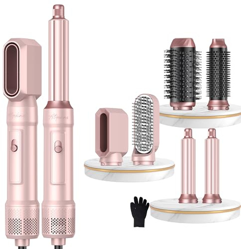 Pro Air Styler 6 in 1 Hair Styler Set,Magic Styler New Upgrade 60000rpm Hair Dryer Brush, L&R Airflow Hair Curler,Curl, Straighten, Wavy, Smooth, Multi-Styler Gifts Set, 3 Temps Setting, Pink