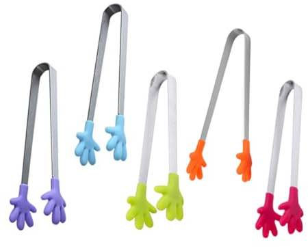 Homoyoyo 5 pièces Mini Pinces Alimentaires Inox avec Embouts Silicone Forme Main Multicolores Pinces Polyvalentes pour Garçon Fille et Adultes pour Sucre Glaçons et Apéritifs