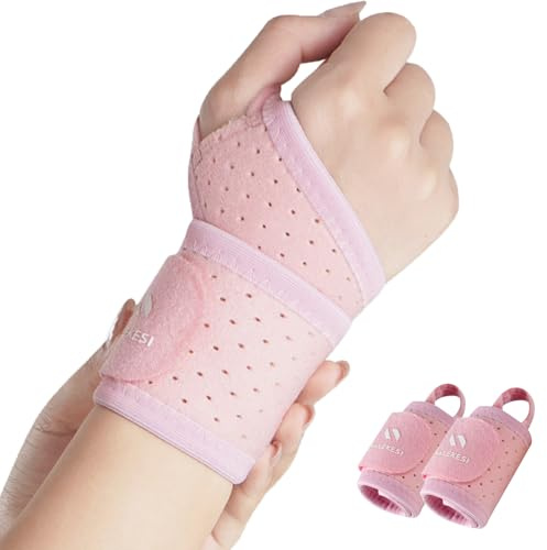 YILAIMAX 2 Pcs Wrist Supports Right Left Hand Bandage Adjustable -Pink | Compression Tendonitis Wrist Support for Man Woman Wrist Brace,Pain Relief, Tendinitis, Sprains, Repetitive Strain Injuries