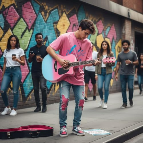 Akustische Konzertgitarre Für Anfänger Gitarren-Set Aus Holz Für Jungen, Mädchen, Schüler Und Jugendliche Mit Gigbag, Gurt, Stimmgerät, Ersatzsaiten Und Plektren(Blue-Pink)
