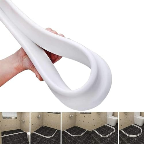 DAZZLEEX Bande d'étanchéité de barrage d'eau de douche pour douches sans courbes, bande flexible en PVC imperméable de 1 m, joint de rétention blanc pour clôtures de douche de salle de bain