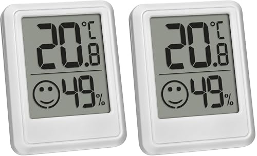 TFA Dostmann Mini termometro ambiente digitale interno, 30.5060.02, termometro da casa, igrometro, misura umidità, temperatura, per il controllo del clima interno, batteria inclusa, bianco