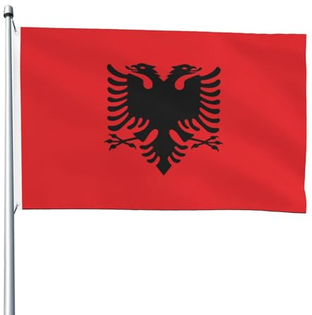 Bandiera Flag Of Albania Stagione Bandiera Rinforzata 2 Occhielli Metallici Striscione All'Aperto, Per Eventi, Feste Strada, Celebrazioni, 90x150cm
