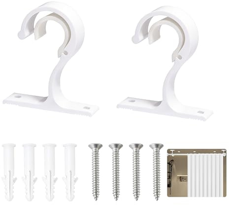 Lot de 2 Support Tringle Rideaux Plafond Mur, Fixation Tringle Rideau Robuste en Alliage Aluminium de 20 à 28 mm avec Vis Accessoires Rideaux Support Barre Rideau pour Salon Chambre Dressing(Blancs)
