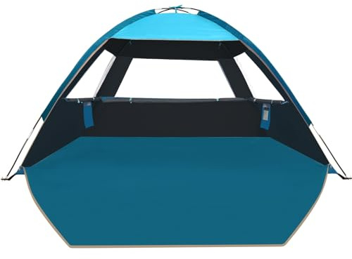 COMMOUDS Strandmuscheln, Tragbarer Strandzelt mit UV-Schutz 99+, Familie Sonnenzelt Strand mit 3 Mesh Fenster, Schnelle Montage, Einfaches Tragen Schirm Strandmuschel, Blackout Blau 6 Personen