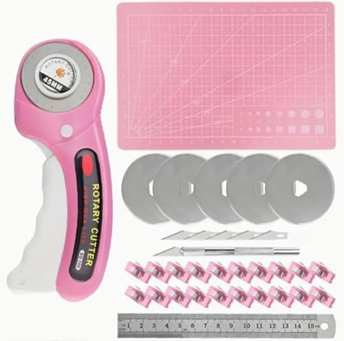 Taglierina rotante per tessuto, set di taglierine di precisione con rotella da taglio per tessuto, ideale per sartoria, cucito, trapuntatura, taglierina rotante e tappetino, set di rotella e tappetino