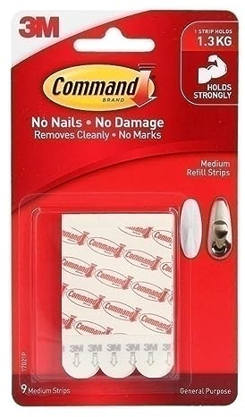 Command - Tiras adhesivas para ganchos de colgar (1 paquetes de 9 tiras cada uno)