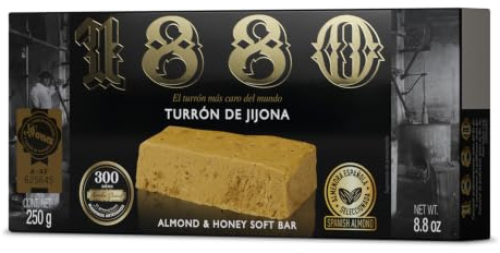 1880 - Turrón de Jijona, Tableta con Almendras Seleccionadas y Miel, Textura Cremosa, Calidad Suprema, Turrón clásico, Artesanal, Receta Tradicional, Colección, Regalo Navideño, 250 Gramos