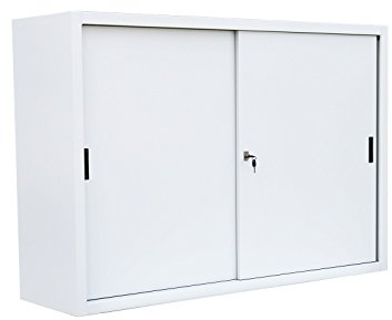 Schiebetürenschrank Aktenschrank Weiß 109x160x45cm | Komplett montiert, Schwebetürenschrank, Büroschrank, Sideboard, 550157