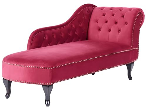 Beliani Retro Chaiselongue Samtstoff rechtsseitig Burgunderrot Nimes