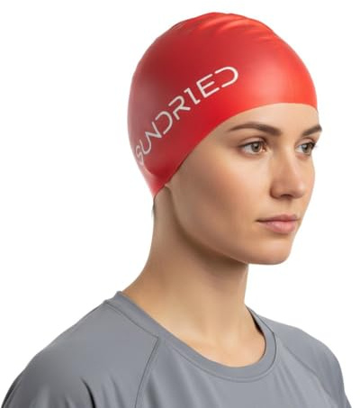Sundried Swimming Cap Unisex Silicone Swim Hat, Durable Waterproof Swim Cap for Adults Comfortable Non-Slip Design, Red