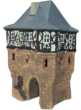 Kanzlei-Tor in Idstein aus Porzellan – Windlicht Lichthaus Miniatur-Modell – B16 x T12 x H22cm - detailreiche Haus Dekoration Teelichthalter Weihnachtsdorf Sammlerobjekt Dekohaus Geschenkidee