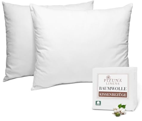 Pizuna Baumwolle kissenbezüge 70x90 Packung mit 2 weißen, 400er Fadenzahl 100% langstapeliger Baumwolle Nur Kissenbezug aus weichem Satin (weiße Kissenbezüge Set 70x90) Mako Satin