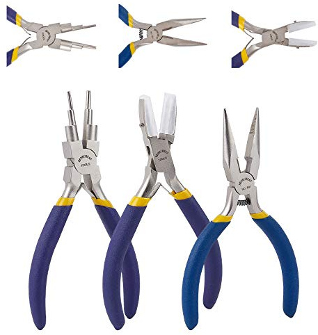 BENECREAT 3 Pezzi Pinze per Gioielli 6 in 1 - Pinze per Anelli, Nylon Doppio e Punte a Catena per la Creazione di Gioielli