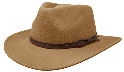 Hardy - Leichter Fedora Hut mit breiter Krempe und Lederband - 100% Wollfilz - Für die Reise knautschbar - Wasserabweisend