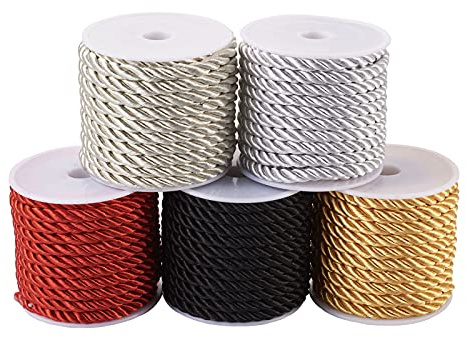 Beadthoven 21Yards 5mm Twisted Cord Trim, Polyester Twisted Cord Rope Thread for Curtain Tieback Gift Bags Rope Handles Home Decors Honor Cord, 4m/roll
