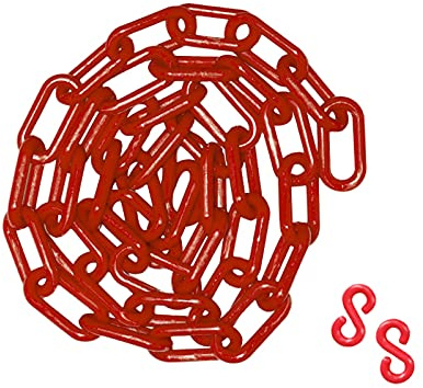 HATOOLHA® Kunststoff Gliederkette, Kunststoff Sicherheitskette Barriere Straßenwarnblock Verkehrssperre Kette mit 2 S-Haken (2 m, rot)