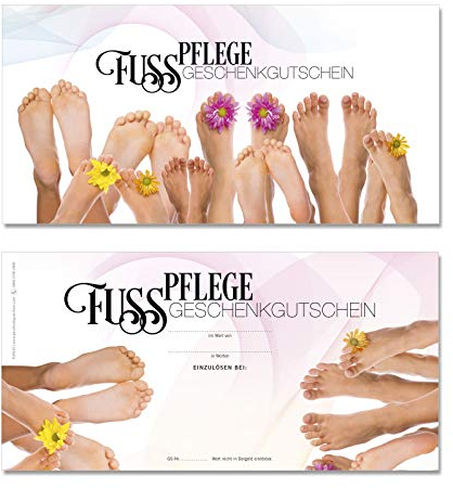 GESCHENKGUTSCHEINcom by POS-HAUER. 100 Gutscheine, blanko zum selbst Ausfüllen. Für Pediküre Podologie Fußpflege.