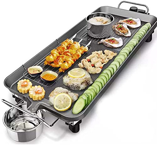 Smokeless Electric Grill, Indoor BBQ and Griddle Hot Plate, Teppanyaki Grill, Non-Stick, Detachable Temperature Control, Drip Tray, Party Table Top Grilling, 1500 W, Black (67 x 29.5 x 8.5cm)