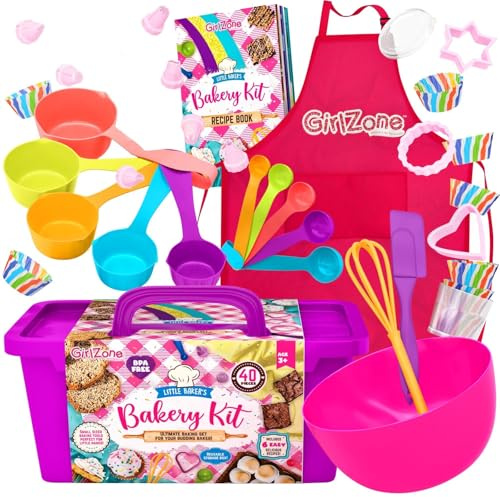 GirlZone Regalos para Niñas Set Pequeños Reposteros, 40 Piezas en un Set con Utensilios Cocina Juguete para Niños, Delantal y Recetas para Hacer Deliciosos Dulces