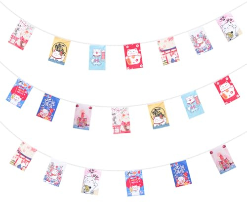 Amosfun Japanese Lucky Cat Banner Maneki Neko Bunting Flag Izakaya Hanging Banner Kawaii Japanese Bunting Garland for Restaurant Doorway Home Decoration