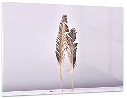 Wandbilder Dekoration Wohnzimmer Zwei Federn Flieder Bilder auf Glas 120x80cm Glasbild Schlafzimmer Küche Deko Wand Kunstdruck Art Groß XXL Wanddeko Bild im Glas Modern Wall Decor GAA120x80-4335