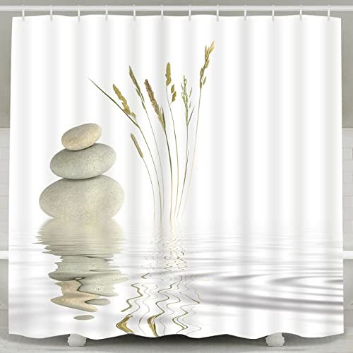 Duschvorhang 240x200 Zen, Wasserdicht Anti Schimmel Duschvorhänge 3D Weiß, Shower Curtains Waschbar mit 12 Ringe, Duschrollo für Badewanne, Dusche Badezimmer