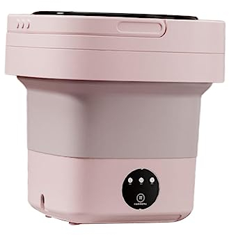 perfk Faltbare Mini Waschmaschine Reisewaschmaschine Washing Machine 6.5L, Tragbare Leise Elektrische Kleine Waschmaschine für Wohnmobil, Unterwäsche, Camping, Wäscherei, Wohnung, R osa
