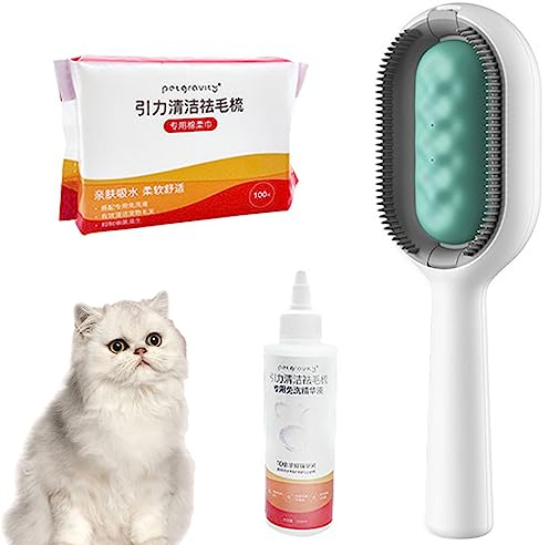 Pet Hair Removal Comb with Water Tank,poodle Pet Hair Removal Rake Comb Brush,cat Brushes Short Hair,pet Comb,cat Brush ,4 In 1 Universal Pet Knots Remover,with 10 Pieces Cotton Soft Towel Blue