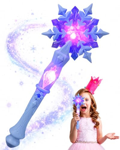 MAGICLULU LED Schnee Zauberstab, Leuchtende Schneeflockenstäbe, Prinzessin Cosplay Zubehör, Hellblau, Eiskönigin Fee Zauberstäbe, Blinkende Requisite, Festival Kostüm Leuchtstäbe