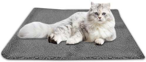 Newpop Grau Decken für Katzen, Wärmematte Katze, Kaninchen Decke, Katzendecke Flauschig, Haustierdecke Waschbar Kissen Draußen, Kuscheldecke Hund, Kitty Blanket, Thermal Katzenbett, Perlenbaumwolle.