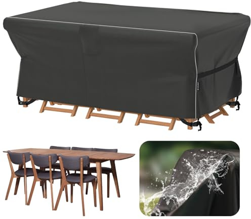 Velway Garden Furniture Covers Waterproof - 180x120x74cm Outdoor Table Cover Tear-Resistant with Reflective Strip Air Vent 600D Anti-UV Windproof for Outside Patio Table and Chair Rattan Sofa - Black