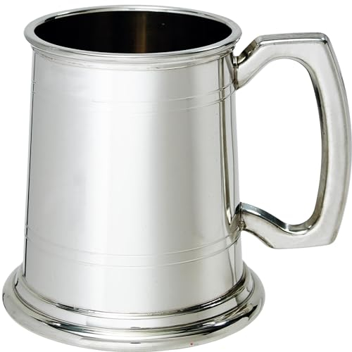 I LUV LTD Étain Chope Demi-Pinte Plaine Lignes doubles Poignée carrée Pur Bière Chope Cadeaux Personnalisés pour Hommes et Femmes