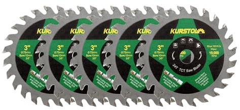 KURSTOL Hartmetall Trennscheibe für Holz - 75mm × 5 TCT Scheiben für Holz Kunststoff Sperrholz Spanplatten Mehrschichtplatten mit 10mm Bohrung