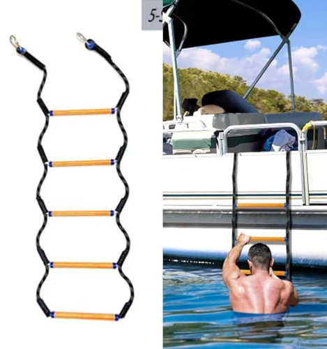 Escalera De Cuerda Marina para Botes - 5 Escalones, Plegable, para Kayak con Ayuda para Escalar y Sistema contra Incendios